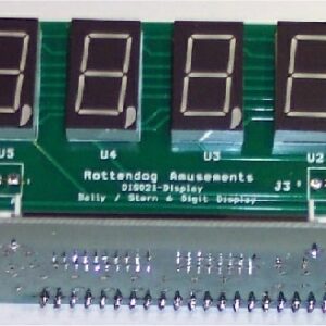 A green display board with four digital numbers.
