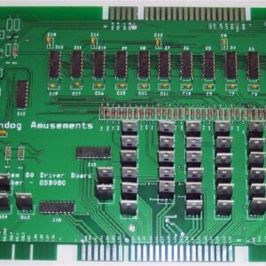 A green board with many different types of electronic components.