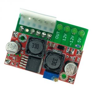 A red and green board with two different types of electronic components.